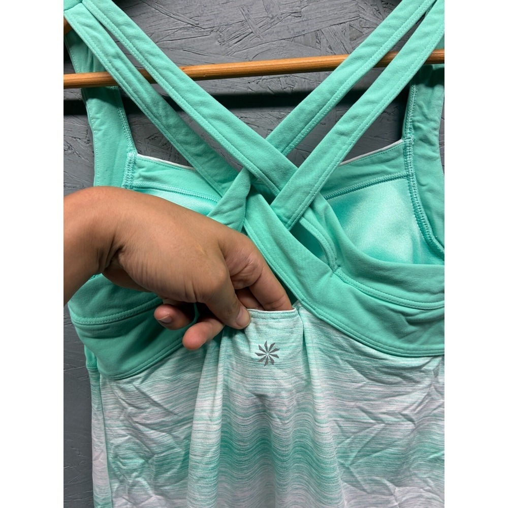 Athleta Striped Colorblock Built In Bra Banded Tank Top Womens M Green Workout - Picture 7 of 8